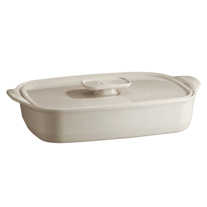 Emile Henry The Right Dish + Lid Set in Clay — overhead view, rectangular baker with fitted lid