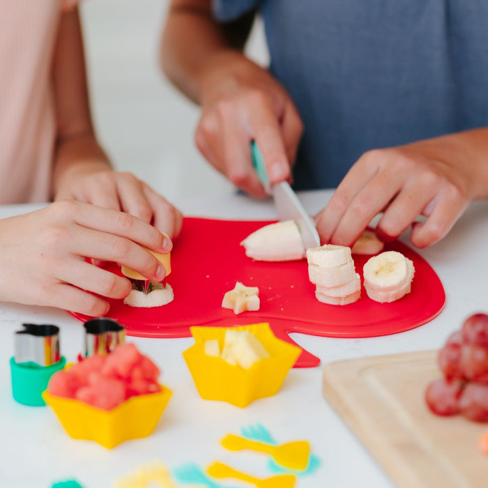 Apple Cutting Board & Knife Set in use