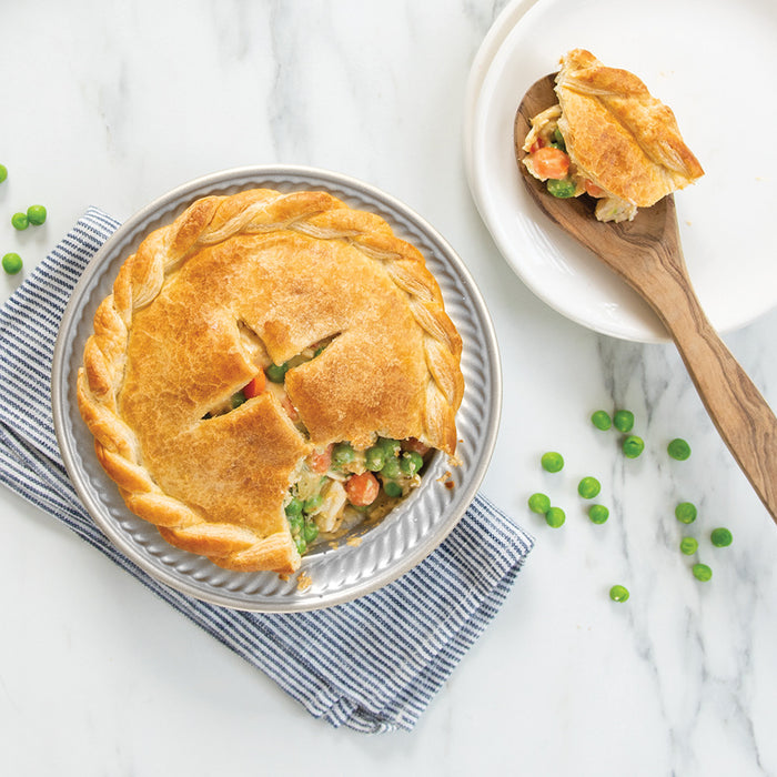Chicken pot pie in a 5 inch compact pie pan