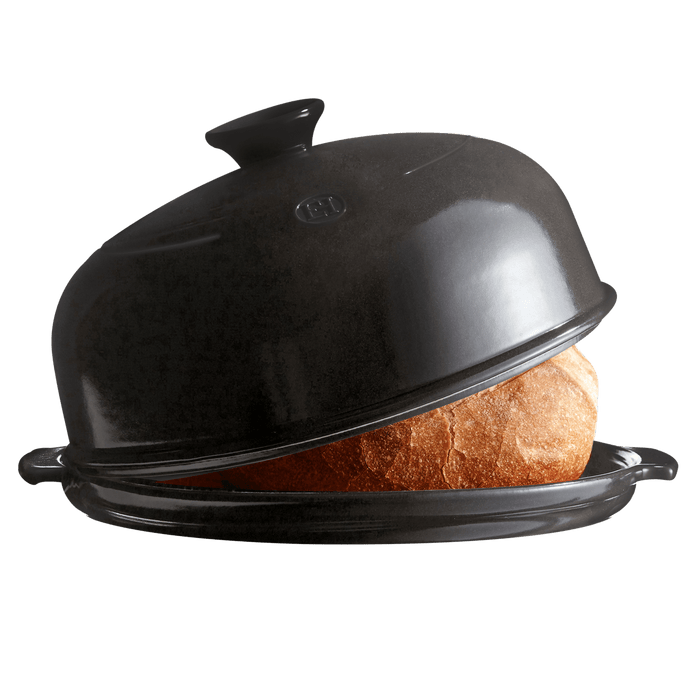 Emile Henry Bread Cloche in Charcoal — closed, top view