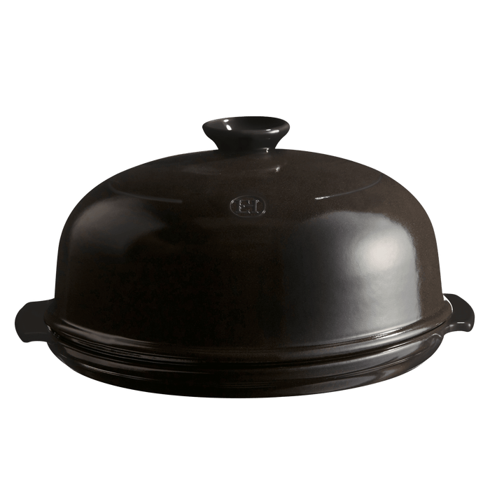 Emile Henry Bread Cloche in Charcoal — open base with dome