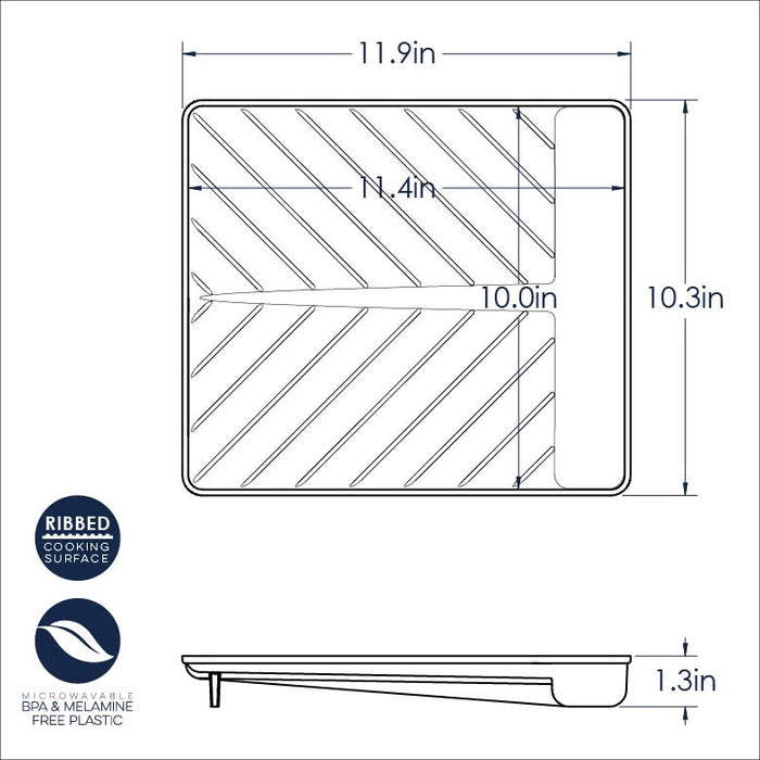 Empty slanted bacon tray with raised ridges