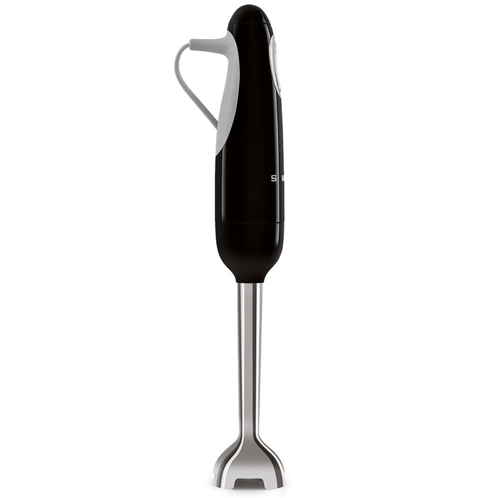 SMEG black hand blender detail of stainless steel blending arm