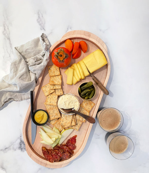 J.K. Adams Maple Serving Platter with cheese and charcuterie