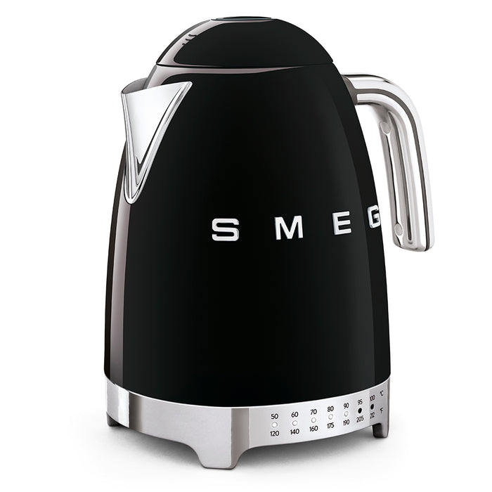 SMEG variable temperature electric kettle in black, alternate view