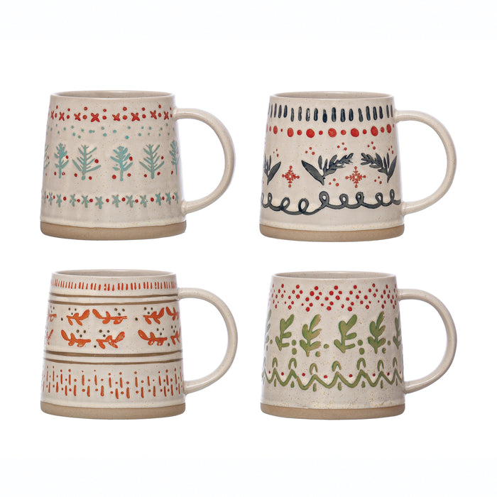 Holiday Hand-Stamped Stoneware Mugs