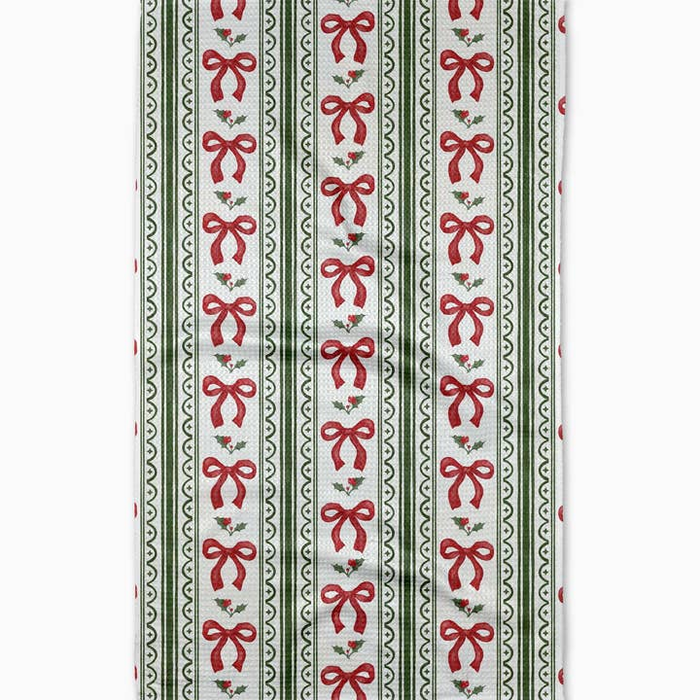 Christmas Bow Stripe Tea Towel