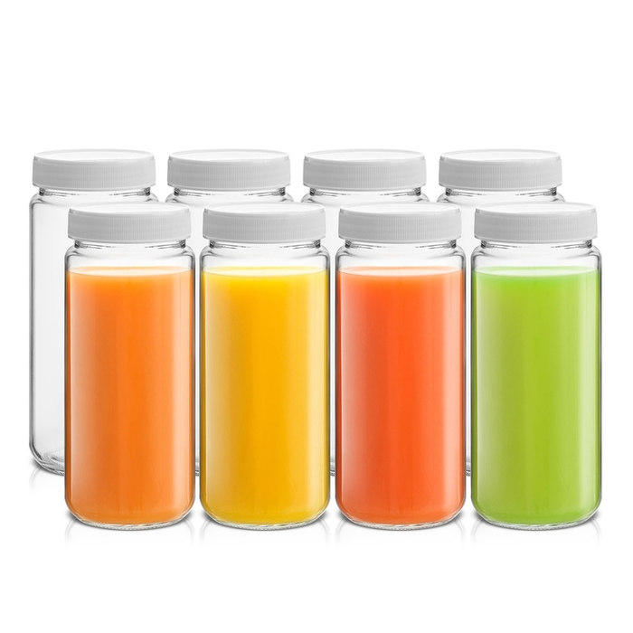 Glass Juice Bottles with Lids s/8