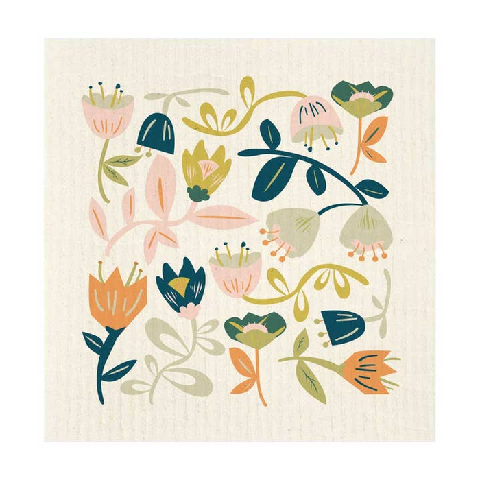 Floral Vines Navy & Peach Swedish Dishcloth
