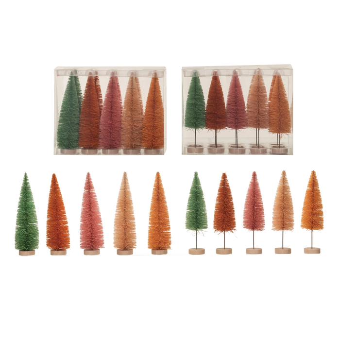 Sisal Bottle Brush Trees w/ Wood Bases Sherbet