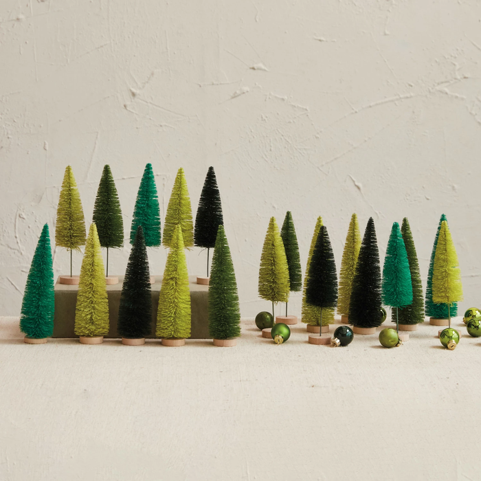 Sisal Bottle Brush Trees w/ Wood Bases/ Green