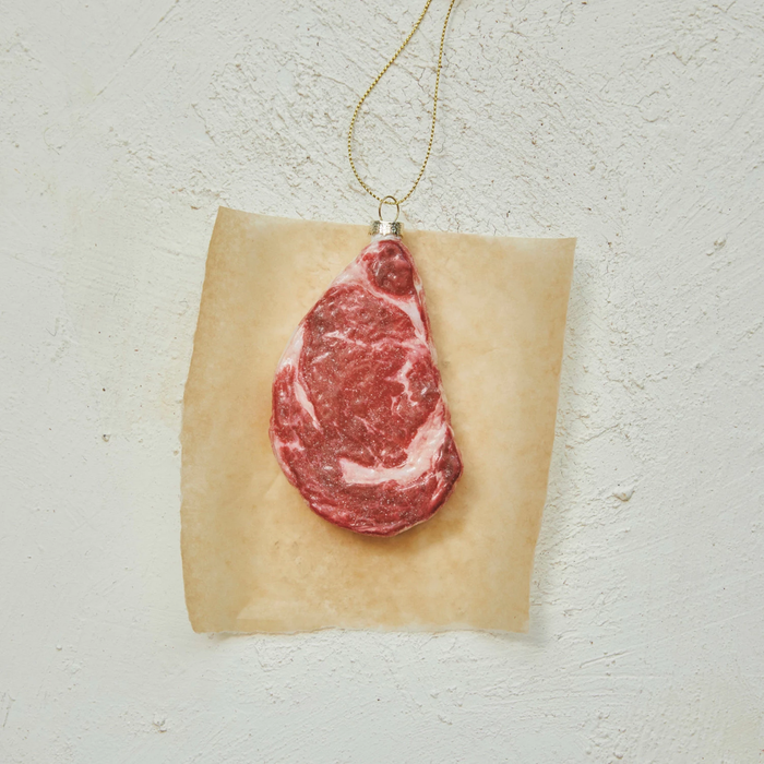 Glass Rib Eye Steak Ornament