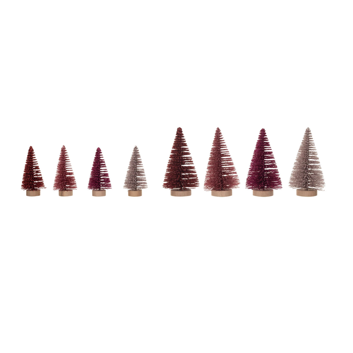 Sisal Bottle Brush Trees w/ Wood Bases | Burgundy + Pink