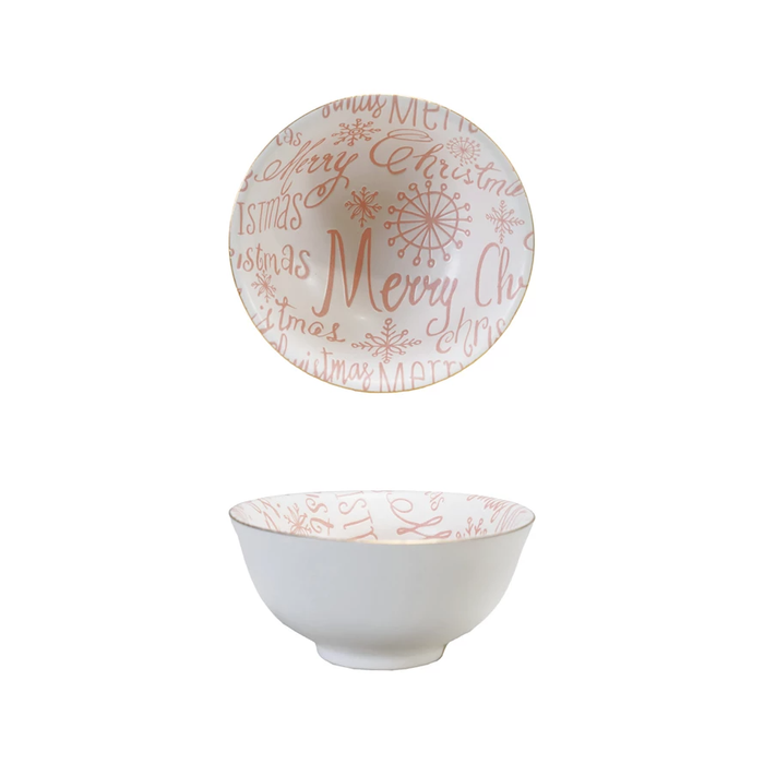 Merry Christmas Pink & White Bowl
