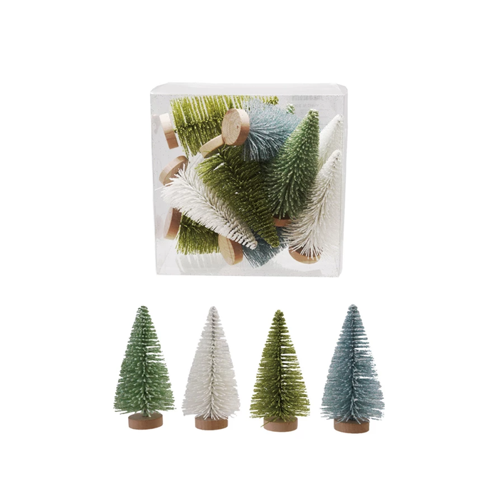 Plastic Bottle Brush Trees with Wood Bases