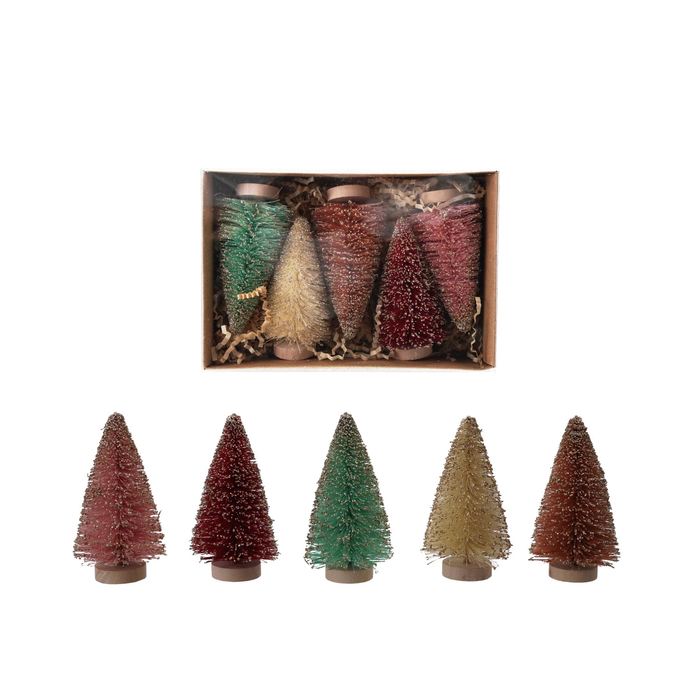 Sisal Bottle Brush Tree w/Glitter 5 pc set