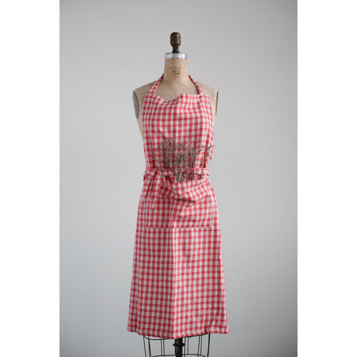 Cotton Apron with Pocket - Red & Cream Plaid